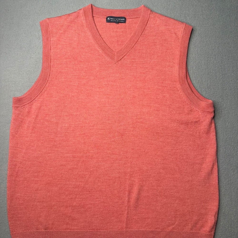 Hart Schaffner Marx Sweater Vest Mens XL Coral Extra Fine Merino Wool V-Neck